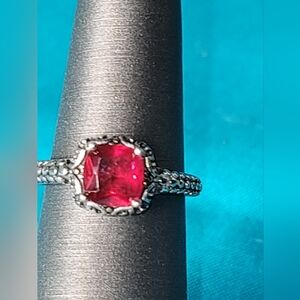 Elegant Silver Ring Size 7 with Garnet Red Gemstone